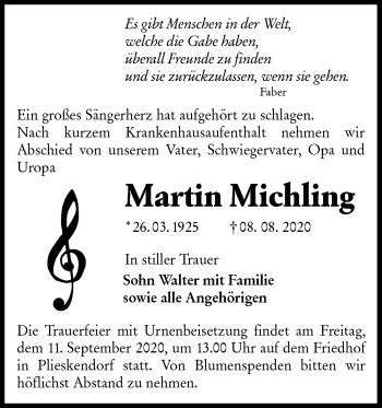 Traueranzeige von Martin Michling von lausitzer_rundschau