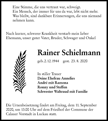 Traueranzeige von Rainer Schielmann von lausitzer_rundschau