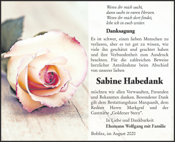 Traueranzeige von Sabine Habedank von lausitzer_rundschau