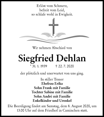 Traueranzeige von Siegfried Dehlan von lausitzer_rundschau