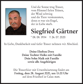 Traueranzeige von Siegfried Gärtner von lausitzer_rundschau