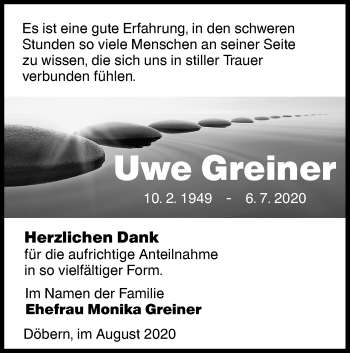Traueranzeige von Uwe Greiner von lausitzer_rundschau
