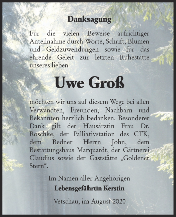 Traueranzeige von Uwe Groß von lausitzer_rundschau