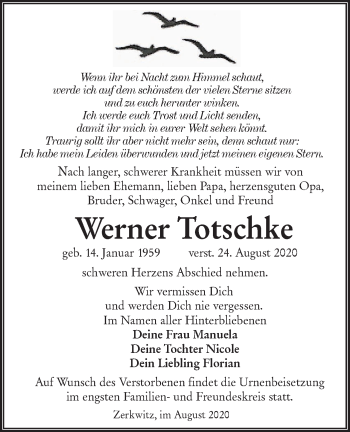 Traueranzeige von Werner Totschke von lausitzer_rundschau