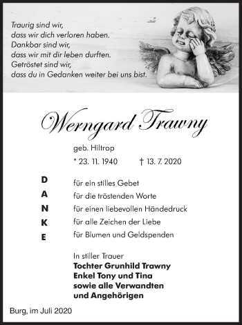 Traueranzeige von Werngard Trawny von lausitzer_rundschau