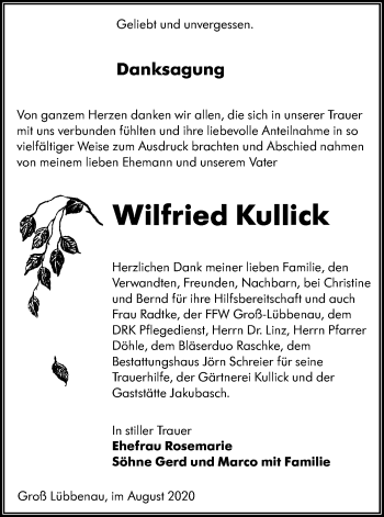 Traueranzeige von Wilfried Kullick von lausitzer_rundschau