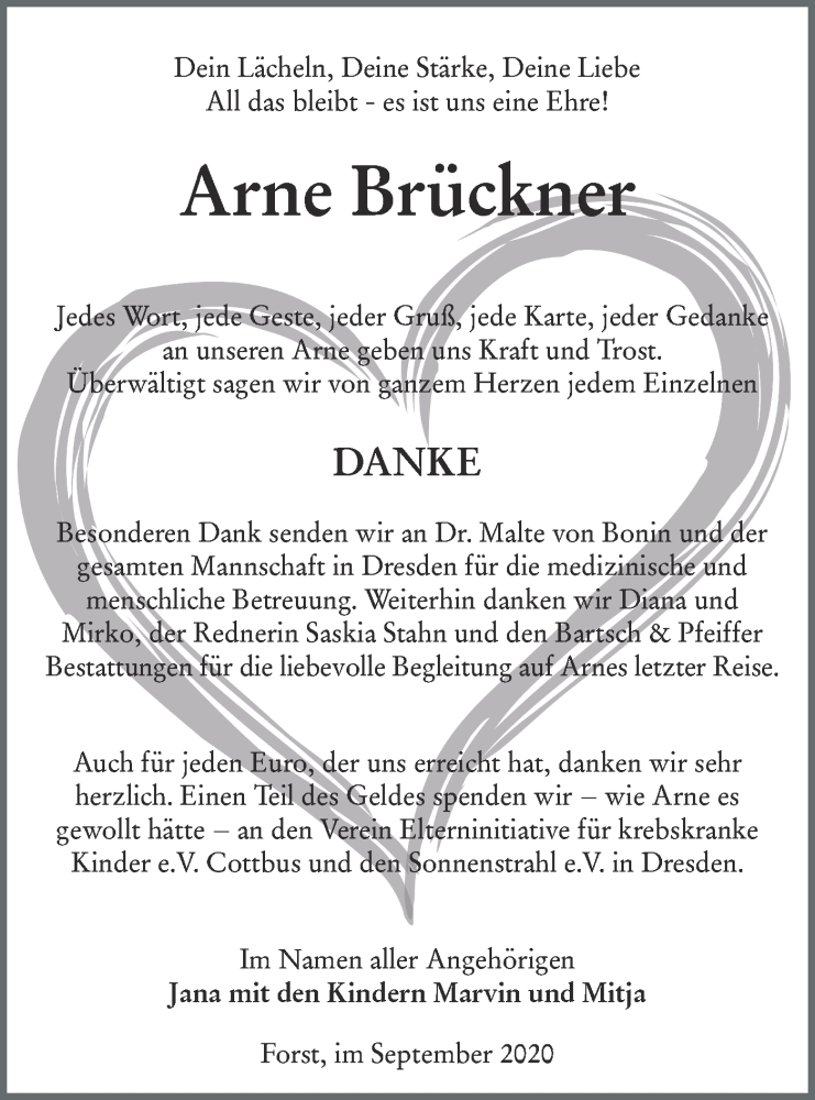  Traueranzeige für Arne Brückner vom 19.09.2020 aus lausitzer_rundschau