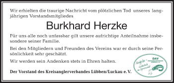 Traueranzeige von Burkhard Herzke von lausitzer_rundschau