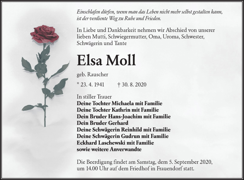  Traueranzeige für Elsa Moll vom 02.09.2020 aus lausitzer_rundschau