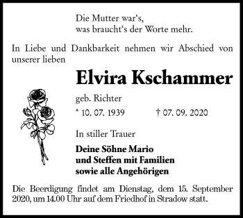 Traueranzeige von Elvira Kschammer von lausitzer_rundschau