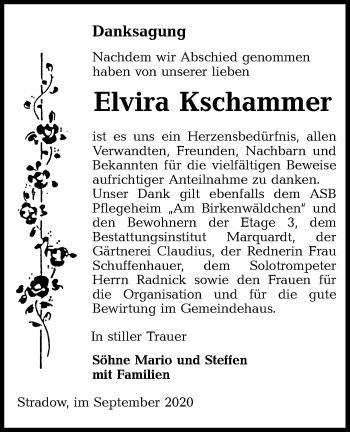 Traueranzeige von Elvira Kschammer von lausitzer_rundschau