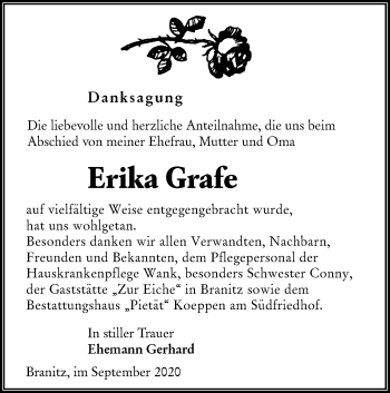 Traueranzeige von Erika Grafe von lausitzer_rundschau