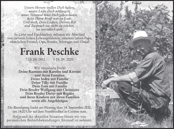 Traueranzeige von Frank Peschke von lausitzer_rundschau