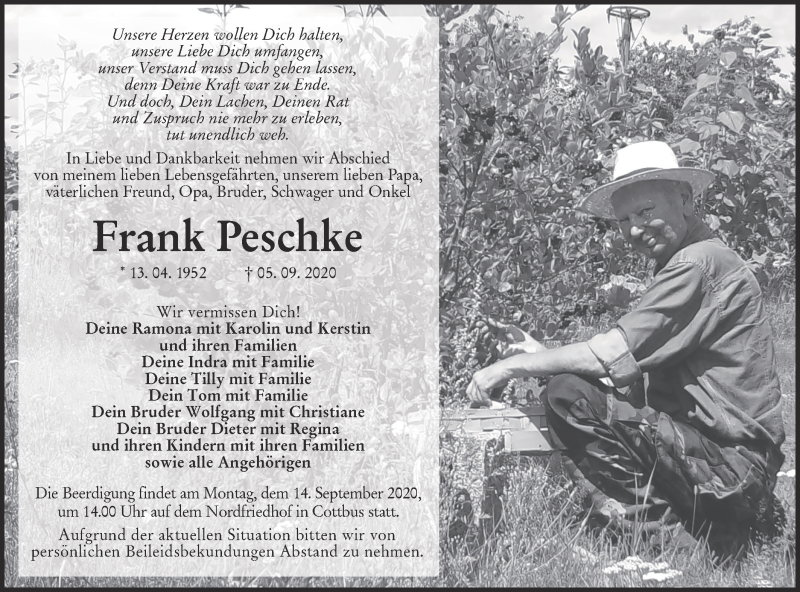  Traueranzeige für Frank Peschke vom 11.09.2020 aus lausitzer_rundschau