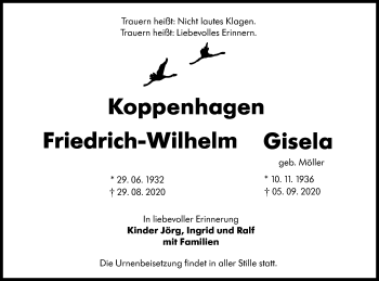 Traueranzeige von Friedrich-Wilhelm und Gisela Koppenhagen von lausitzer_rundschau