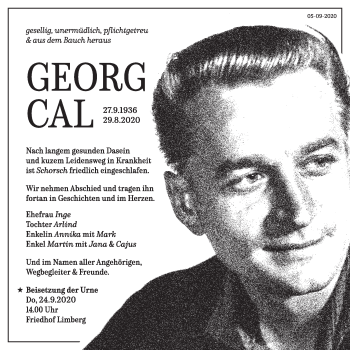 Traueranzeige von Georg Cal von lausitzer_rundschau