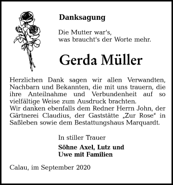 Traueranzeige von Gerda Müller von lausitzer_rundschau