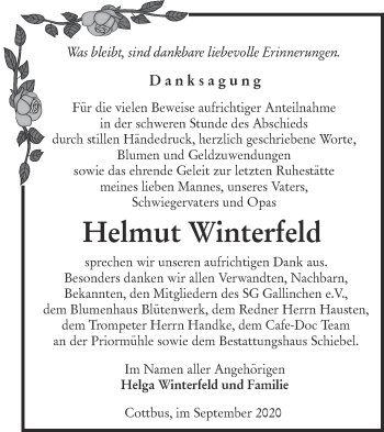 Traueranzeige von Helmut Winterfeld von lausitzer_rundschau