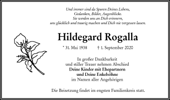Traueranzeige von Hildegard Rogalla von lausitzer_rundschau