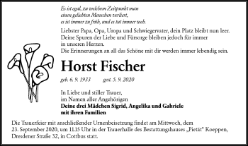 Traueranzeige von Horst Fischer von lausitzer_rundschau