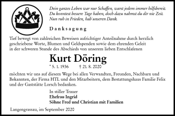 Traueranzeige von Kurt Döring von lausitzer_rundschau