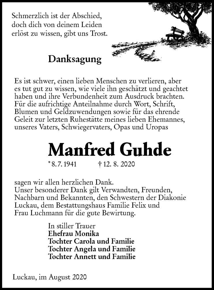  Traueranzeige für Manfred Guhde vom 05.09.2020 aus lausitzer_rundschau