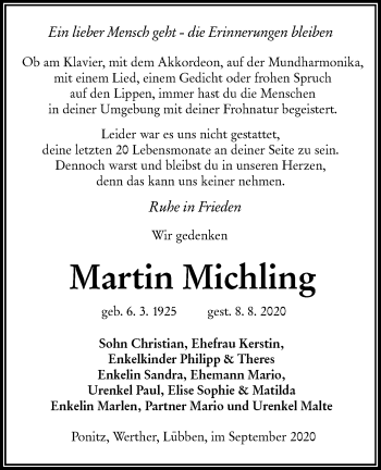 Traueranzeige von Martin Michling von lausitzer_rundschau