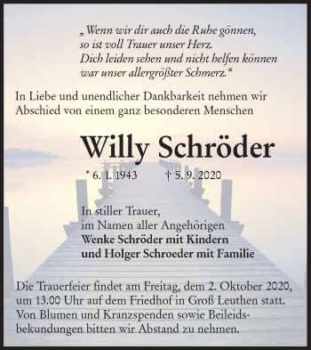 Traueranzeige von Willy Schröder von lausitzer_rundschau