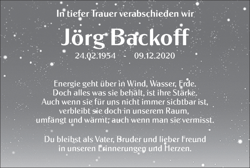  Traueranzeige für Jörg Backoff vom 09.01.2021 aus lausitzer_rundschau