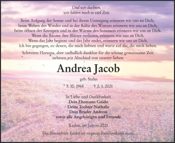 Traueranzeige von Andrea Jacob von lausitzer_rundschau