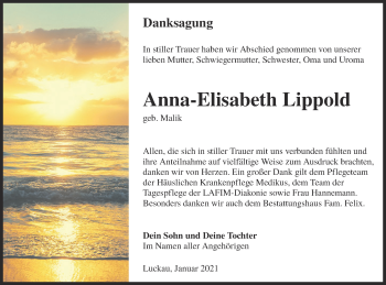 Traueranzeige von Anna-Elisabeth Lippold von lausitzer_rundschau