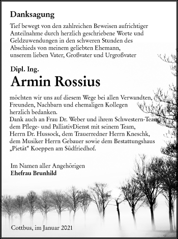 Traueranzeige von Armin Rossius von lausitzer_rundschau