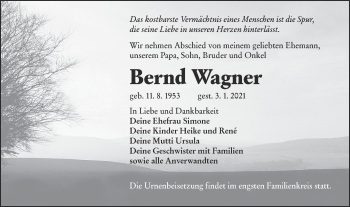 Traueranzeige von Bernd Wagner von lausitzer_rundschau
