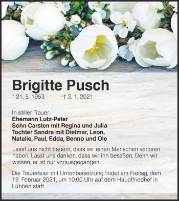 Traueranzeige von Brigitte Pusch von lausitzer_rundschau