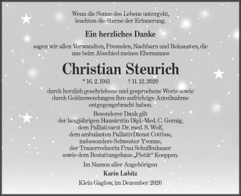 Traueranzeige von Christian Steurich von lausitzer_rundschau