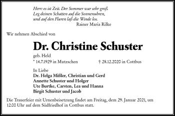 Traueranzeige von Christine Schuster von lausitzer_rundschau