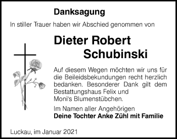 Traueranzeige von Dieter Robert Schubinski von lausitzer_rundschau