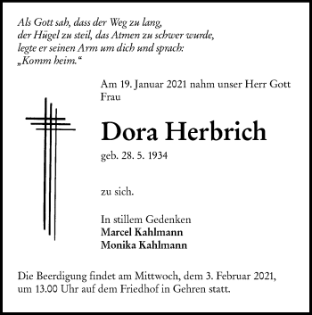 Traueranzeige von Dora Herbrich von lausitzer_rundschau