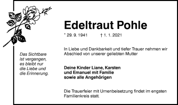 Traueranzeige von Edeltraut Pohle von lausitzer_rundschau