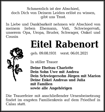 Traueranzeige von Eitel Rabenort von lausitzer_rundschau