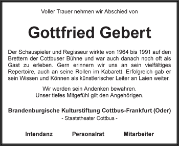 Traueranzeige von Gottfried Gebert von lausitzer_rundschau