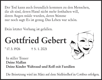 Traueranzeige von Gottfried Gebert von lausitzer_rundschau