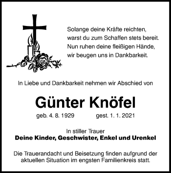 Traueranzeige von Günter Knöfel von lausitzer_rundschau