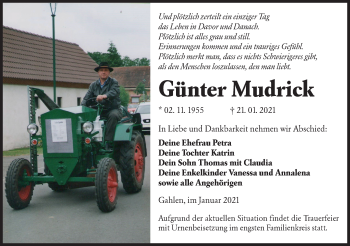 Traueranzeige von Günter Mudrick von lausitzer_rundschau