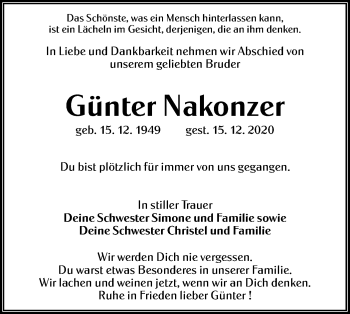 Traueranzeige von Günter Nakonzer von lausitzer_rundschau