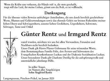 Traueranzeige von Günter Rentz von lausitzer_rundschau