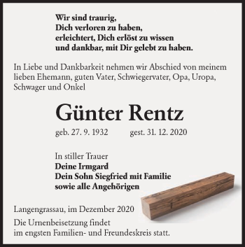 Traueranzeige von Günter Rentz von lausitzer_rundschau
