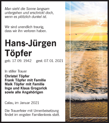 Traueranzeige von Hans-Jürgen Töpfer von lausitzer_rundschau