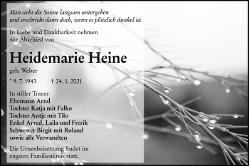 Traueranzeige von Heidemarie Heine von lausitzer_rundschau