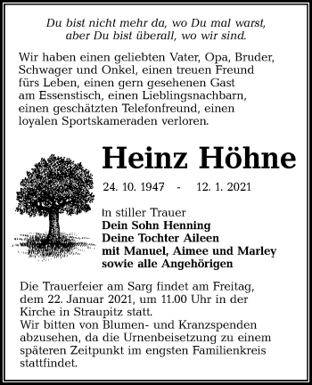 Traueranzeige von Heinz Höhne von lausitzer_rundschau